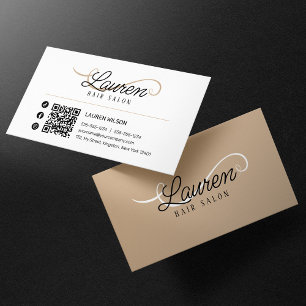 Minimaler einfacher weißer Biege-Friseur-QR-Code Visitenkarte