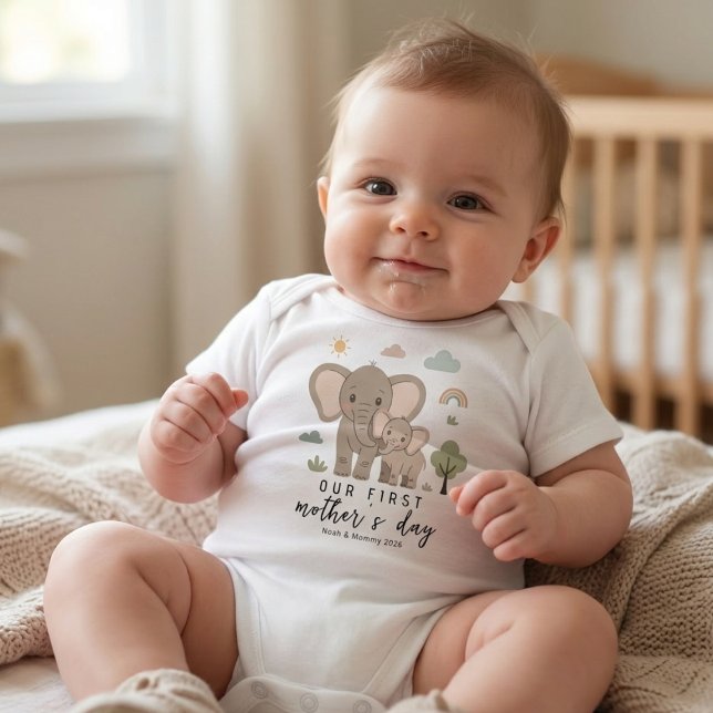 Minimaler Elefant Mutter Baby Erster Muttertag Strampler (Von Creator hochgeladen)