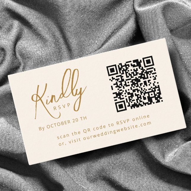 Minimaler Eleganter Script QR Code Copper Wedding  Begleitkarte (Von Creator hochgeladen)