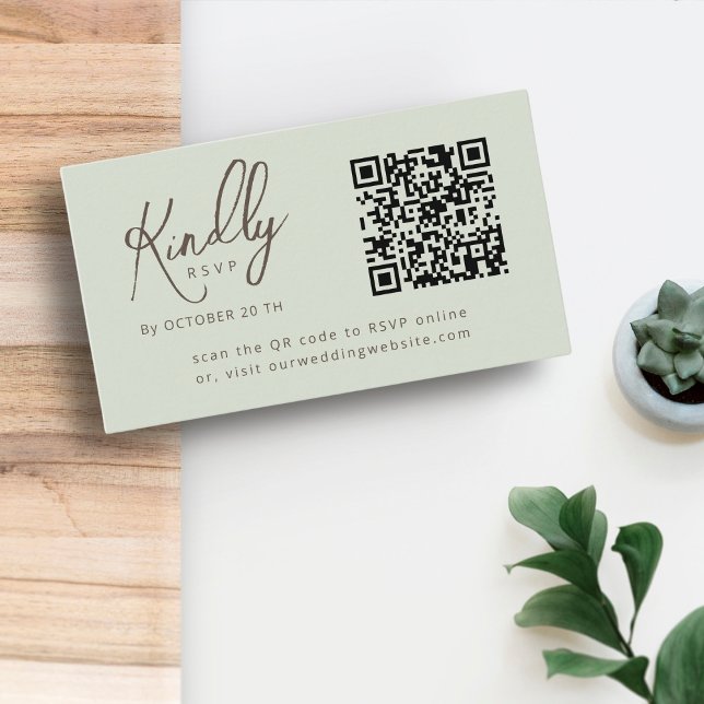 Minimaler Eleganter Script QR Code Sage Wedding RS Begleitkarte (Von Creator hochgeladen)