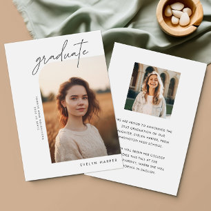 Minimaler Eleganter Script-Uni 2 Foto Abschluss Ankündigung