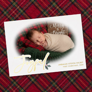 Minimaler erster Weihnachten des Babys voller Freu Folien Feiertagskarte
