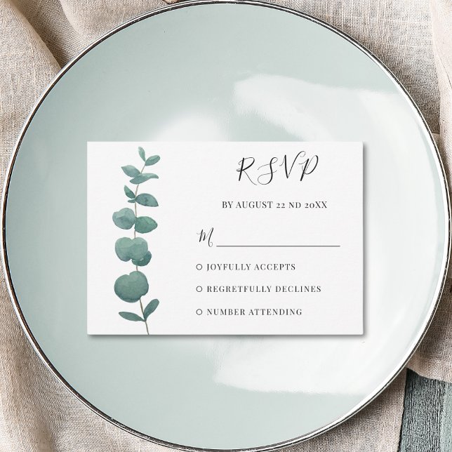 Minimaler Eukalyptus Wedding RSVP Karte (Von Creator hochgeladen)