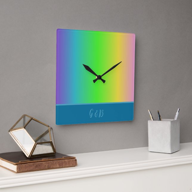 minimaler farbiger LGBTQ Gay Pride Monat Quadratische Wanduhr (Büro)