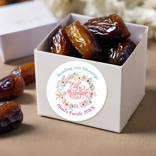 Minimaler floraler Eid Mubarak Personalisierter Au Runder Aufkleber (Von Creator hochgeladen)