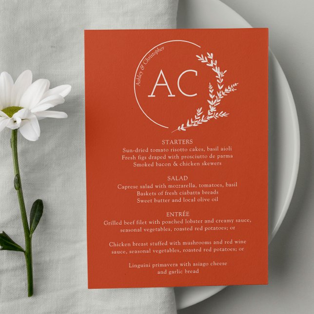 Minimaler Foliage Rahmen Kupferrot Hochzeitsempfan Menükarte (Von Creator hochgeladen)