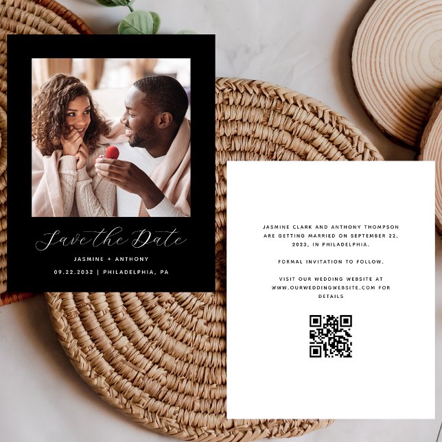 Minimaler Foto QR Code Save the Date schwarz (Von Creator hochgeladen)