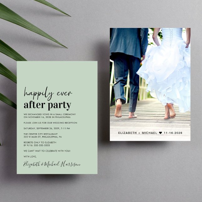 Minimaler Foto-Sage Hochzeit Einladung (An chic Happily Ever After Party invitation for your wedding celebration)