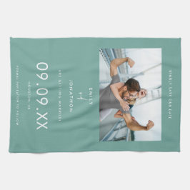 Minimaler Foto-Text Save the Date Aquamarin Geschirrtuch