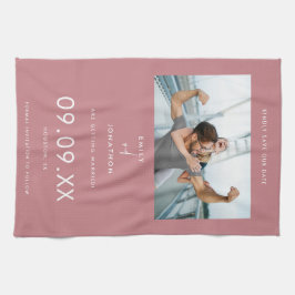 Minimaler Foto Text Tusy Pink Save the Date Geschirrtuch