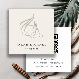 Minimaler Friseursalon - QR-Code für Elfenbeinhaar Quadratische Visitenkarte