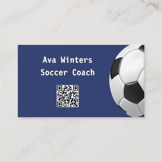 Minimaler Fußball Ball Blue QR Code Fußball Coach Visitenkarte (Vorderseite)