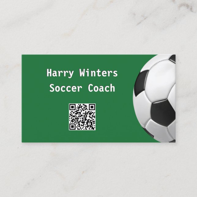Minimaler Fußball Ball Green QR Code Fußball Coach Visitenkarte (Vorderseite)