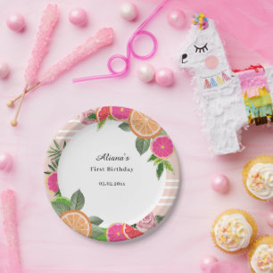 Minimaler Geburtstag der tropischen Wasserfarbe Ci Pappteller