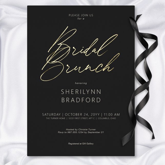 Minimaler Gold Black & White Bridal Brunch Folieneinladung (Minimal Gold Black & White Bridal Brunch Foil Invitation)