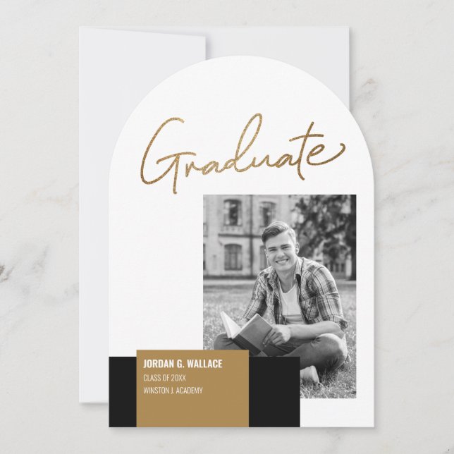 Minimaler Gold Script Graduate Foto Abschluss Einladung (Vorderseite)