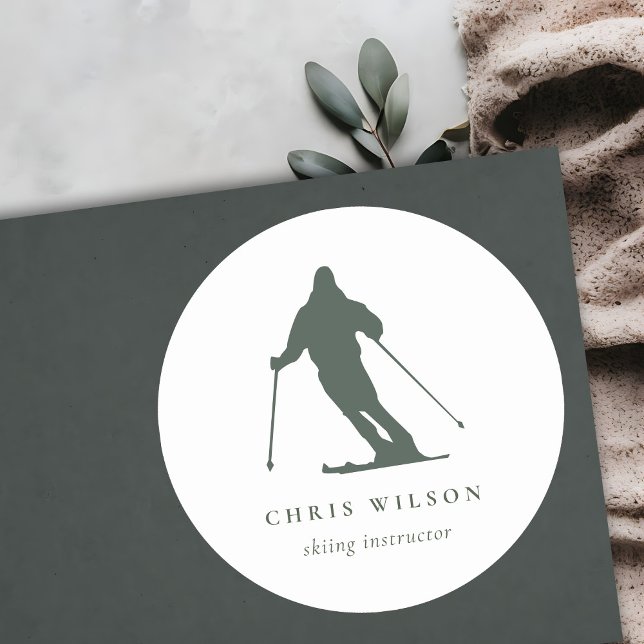Minimaler Green Ski Silhouette Lehrer Coach Runder Aufkleber (Von Creator hochgeladen)