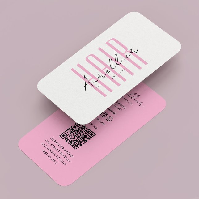 Minimaler Haarstil-Skript Weiß Rosa Visitenkarte (Minimal Hair Stylist Script White Pink Business Card
☆★
☆★
☆★
☆★
☆★
(35391)
 | 
)