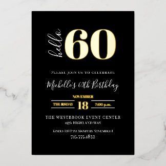 Minimaler Hello 60 Schriftzug 60. Geburtstag Schwa Folieneinladung