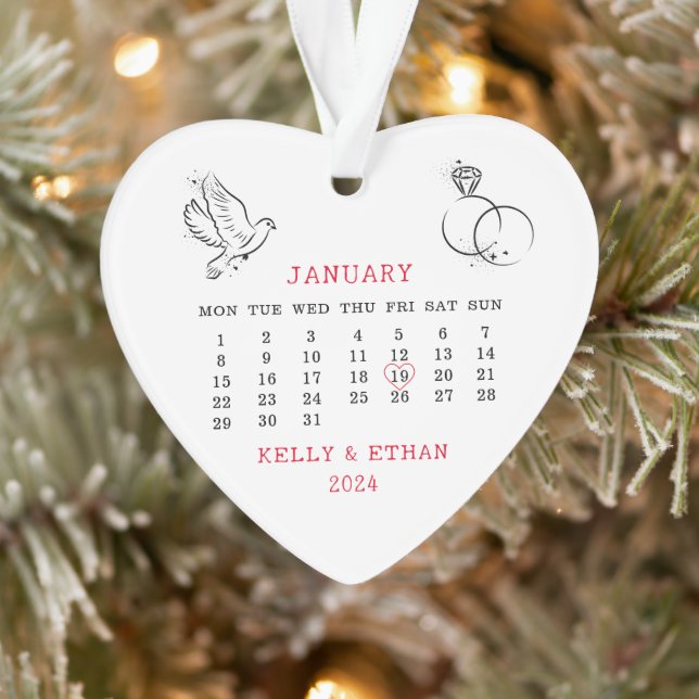 Minimaler Herzkalender Hochzeitstag Ornament (Baum)