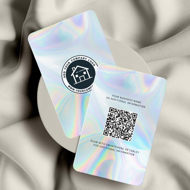 Minimaler holografischer QR-Code für moderne Firme Visitenkarte (Company Logo QR Code Iridescent Holographic Modern Business Card)
