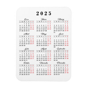 Minimaler Kalender 2023 in Spanisch Weiß Rot Magnet