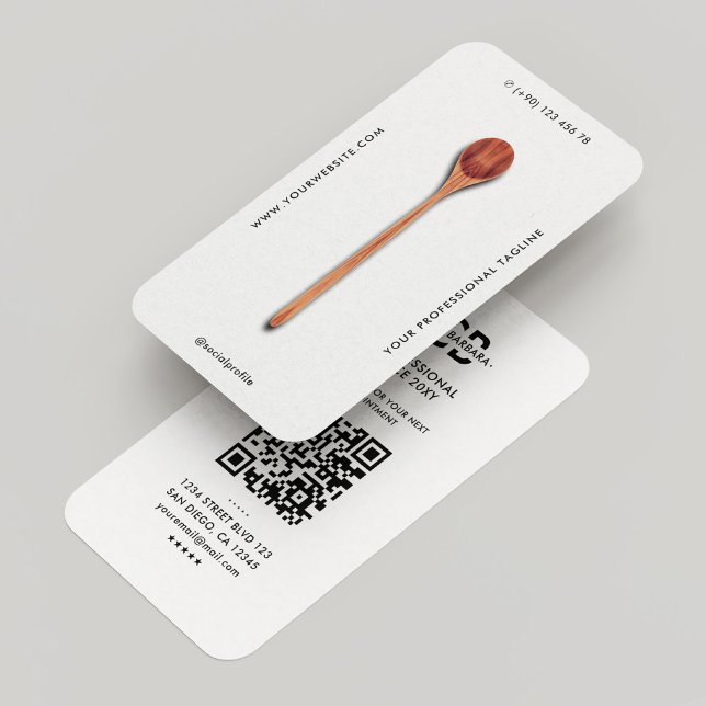 Minimaler Koch Eleganter Caterer Holzlöffel Weiß Visitenkarte (Minimal Chef Elegant Caterer Wooden Spoon White Business Card
)