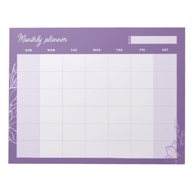 Minimaler Lavendel-Monatsplaner (benutzerdefiniert Notizblock (Vorderseite)