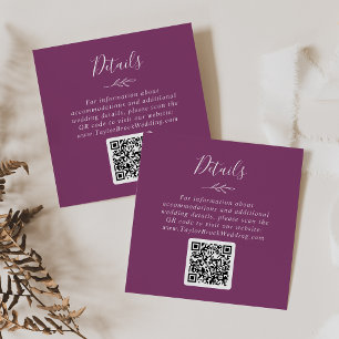 Minimaler Leaf Berry Lila QR Code Hochzeitsdetails Begleitkarte