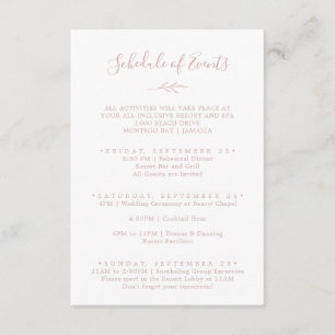 Minimaler Leaf Blush Pink Wochenende Veranstaltung Begleitkarte