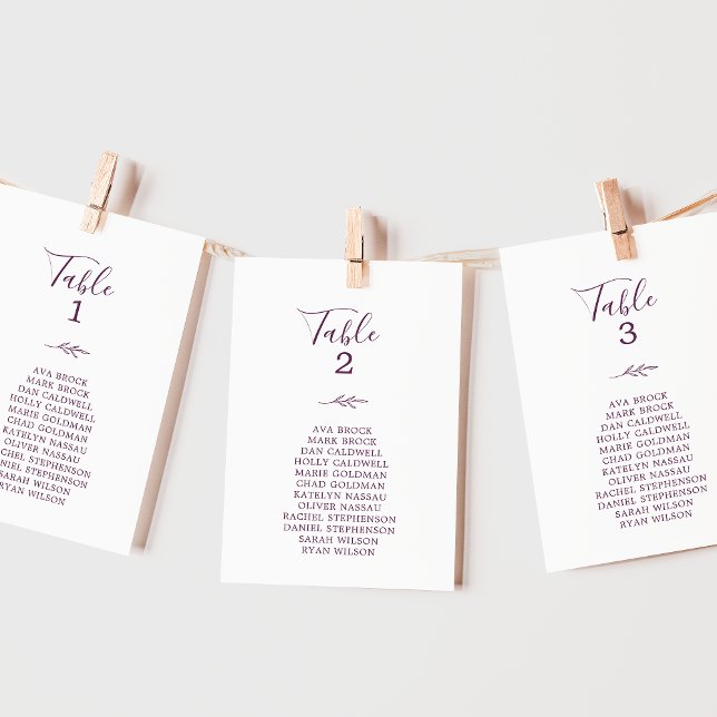 Minimaler Leaf Eggplant Hanging Seating Chart Card (Von Creator hochgeladen)