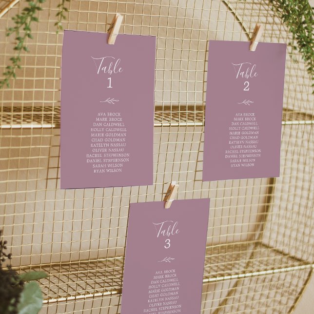 Minimaler Leaf Mauve Hanging Seating Chart Card Ca (Von Creator hochgeladen)