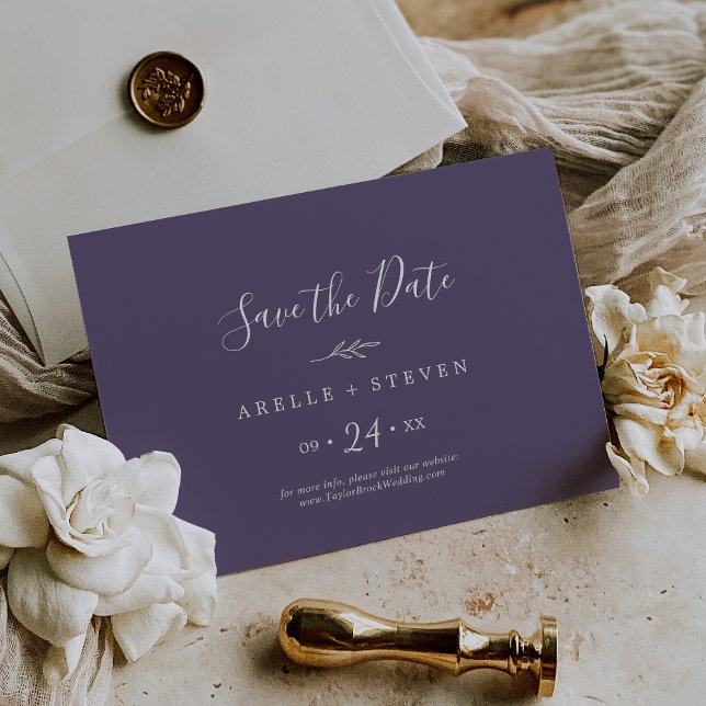 Minimaler Leaf Plum Lila horizontal Save the Date (Von Creator hochgeladen)
