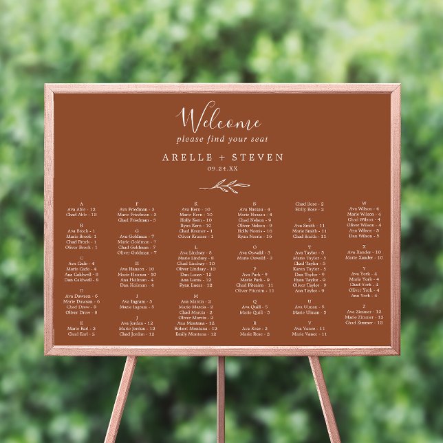 Minimaler Leaf Terracotta Alphabetische Sitzplan Poster (Von Creator hochgeladen)