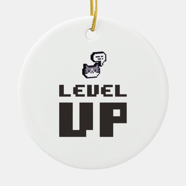 Minimaler Level Up Gamer Keramik Ornament (Vorne)