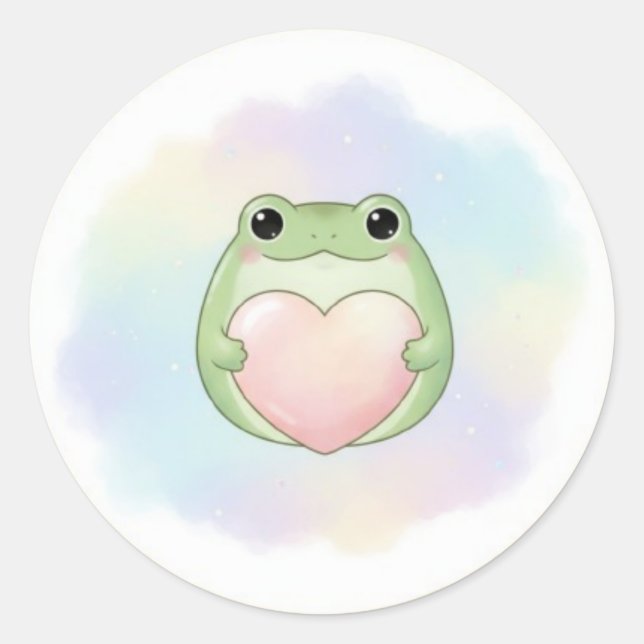 Minimaler Liebesfrosch-Aufkleber Süßer Frosch hält Runder Aufkleber (Vorderseite)