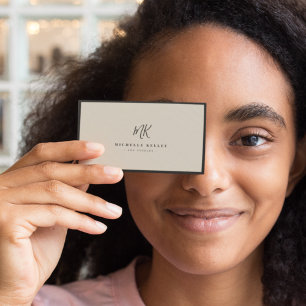 Minimaler Luxury Monogram Natural Linen Visitenkarte