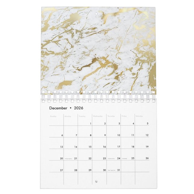 Minimaler Marmor Weißgraue Silberne Rose Goldstein Kalender (Dez 2026)