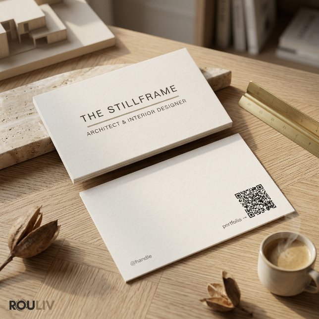 Minimaler Moderner Architekt | QR-Code Warmweiß Visitenkarte (Minimal Modern Architect Business Card QR Code Warm White)