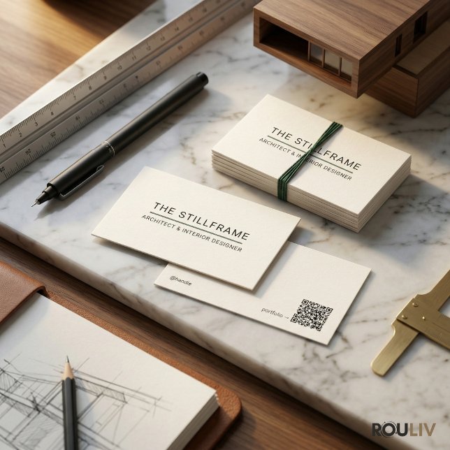 Minimaler Moderner Architekt | QR-Code Warmweiß Visitenkarte (Minimal Modern Architect  QR Code Warm White Business Card)