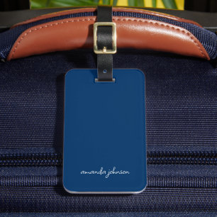 Minimaler moderner blauer und weißer Monogramm Nam Gepäckanhänger