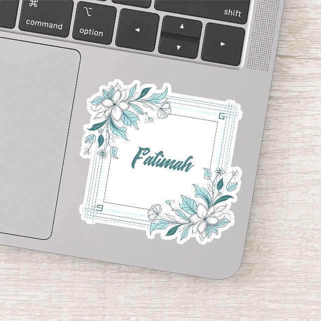 Minimaler moderner Blumenwein und grüner Name Aufkleber (Detail)