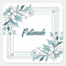 Minimaler moderner Blumenwein und grüner Name Quadratischer Aufkleber