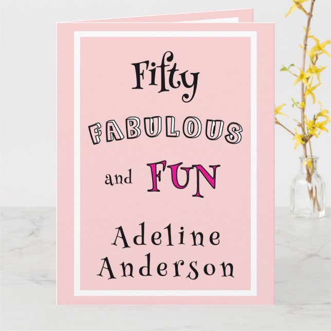 Minimaler moderner fünfzig fabulöser lustiger rosa karte (Gelbe Blume)