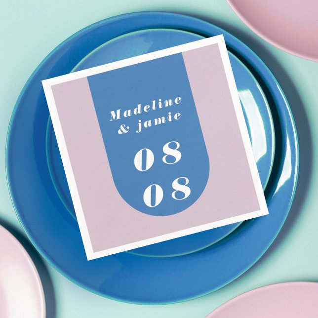 Minimaler moderner Retro-Bogengang Blau & Lila Fet Serviette (Minimal Modern Retro Arch Blue & Purple Bold Date Napkins)