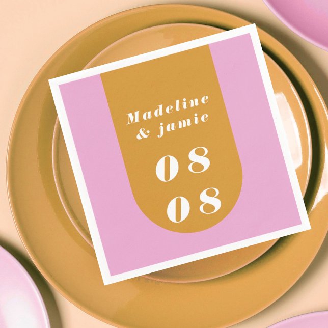 Minimaler moderner Retro-Pfeil Rosa & Gelb Fett Da Serviette (Minimal Modern Retro Arch Pink & Yellow Bold Date Napkins)