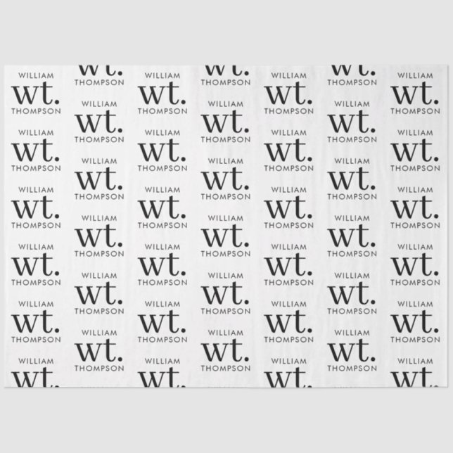 Minimaler moderner Schwarz-Weiß-Mit Monogramm Name Seidenpapier (Vorderseite)