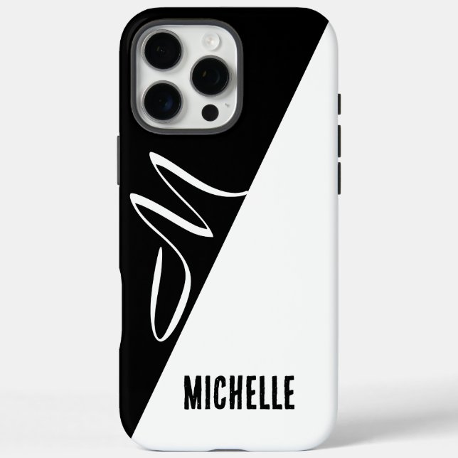 minimaler monochrome Splitt Eleganzskriptmonogramm Case-Mate iPhone Hülle (Rückseite)