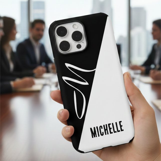 minimaler monochrome Splitt Eleganzskriptmonogramm Case-Mate iPhone Hülle (Von Creator hochgeladen)