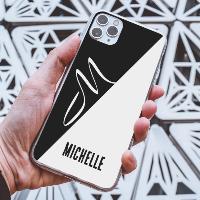 minimaler monochrome Splitt Eleganzskriptmonogramm Case-Mate iPhone Hülle (Von Creator hochgeladen)